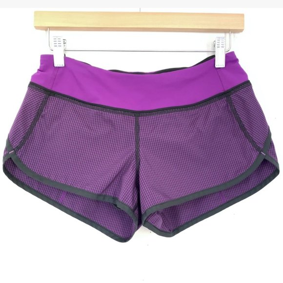 lululemon athletica Pants - Lululemon Black and Purple Gingham Plaid Speed Short size 6